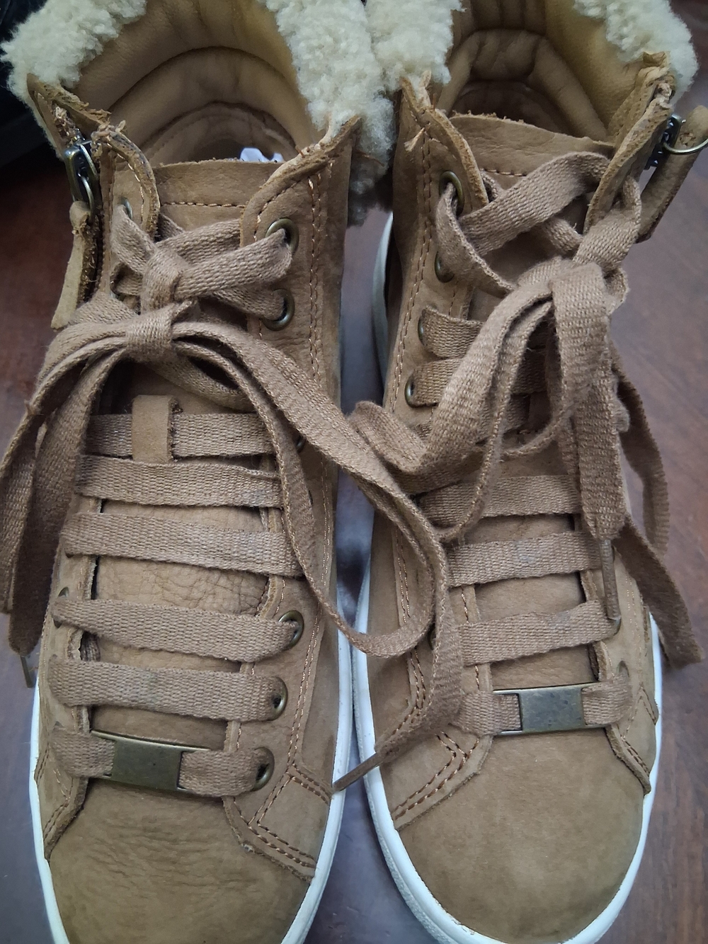 UGG Women's Tan Lace-Up Shearling-Trim High-Top Sneakers